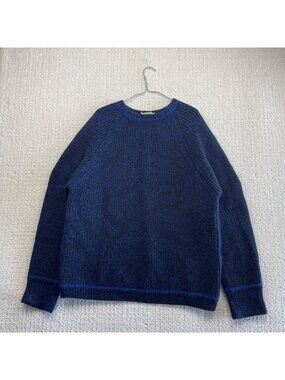 Vintage Swedish Knitting Heavy Knit Sweater 100% Wool Nordic Dark Blue Men Read